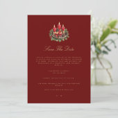 Elegante rode kerstversiering Save the Date Kaart (Staand voorkant)