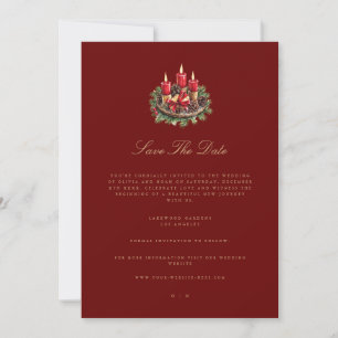 Elegante rode kerstversiering Save the Date Kaart