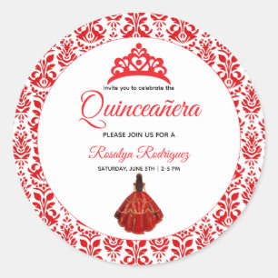 Elegante rode koninklijke quinceañera ronde sticker