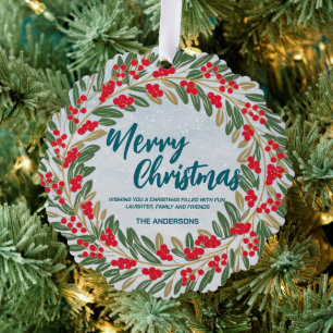 Elegante Rode Krans Holly Berries Gouden vrolijke Ornament Kaart