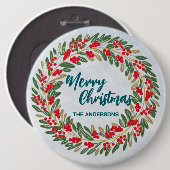 Elegante Rode Krans Holly Berries Gouden vrolijke Ronde Button 6,0 Cm (Voorkant /achterkant)