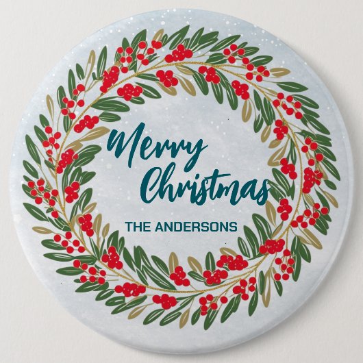 Elegante Rode Krans Holly Berries Gouden vrolijke Ronde Button 6,0 Cm (Voorkant)