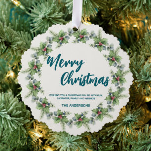 Elegante rode krans Holly bessen vrolijke kerstboo Ornament Kaart