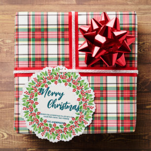 Elegante rode krans Holly bessen vrolijke kerstboo Ornament Kaart