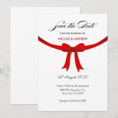 Elegante rode lint strik huwelijksdag save the date (Voorkant / Achterkant)