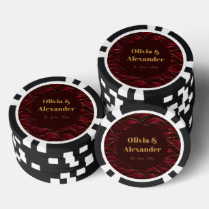 Elegante Rode Marmeren Golven met Gouden Accenten Poker Chips