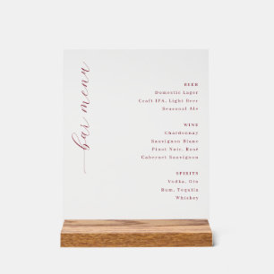 Elegante Rode Minimalistische Barmenu Acryl Bord