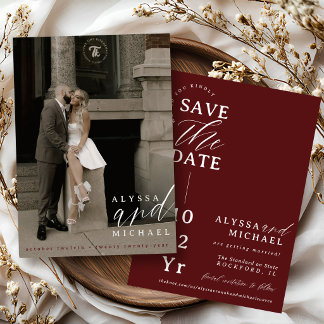 Elegante Rode Moderne Trouwfoto Burgundy Save The Date