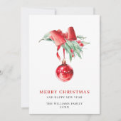 Elegante rode ornament vrolijk kerstfeest groet feestdagenkaart (Voorkant)
