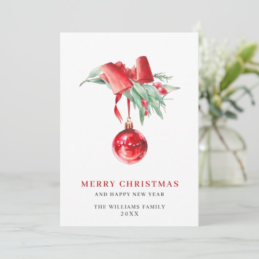 Elegante rode ornament vrolijk kerstfeest groet feestdagenkaart (Staand voorkant)