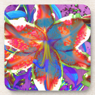 Elegante rode paarse blauwe bloemenlelie bier onderzetter