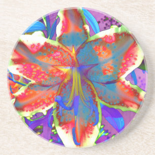 Elegante rode paarse blauwe bloemenlelie zandsteen onderzetter