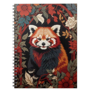 Elegante rode panda William Morris geïnspireerd do Notitieboek