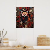 Elegante rode panda William Morris geïnspireerd do Poster (Keuken)
