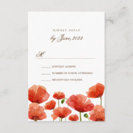Elegante rode papaver bloemen bruiloft RSVP Kaartje