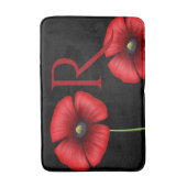 Elegante rode papavers Monogram zwarte badmat (Voorkant Verticaal)