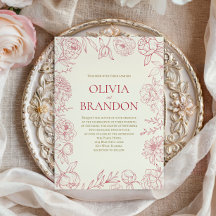 Elegante rode pioen Bloemen Border Line Art Weddin