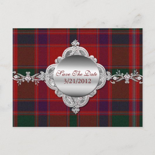 Elegante rode plaid Save the Date Briefkaart (Voorkant)