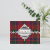 Elegante rode plaid Save the Date Briefkaart (Staand voorkant)