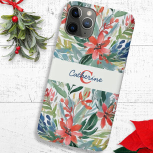 Elegante  rode Poinsettia Bloemen Monogrammed iPhone 11 Pro Hoesje