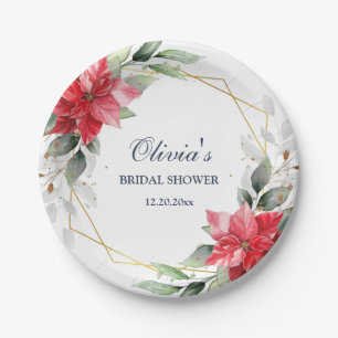 Elegante Rode Poinsettia Groene BRUIDSSHOUD Papieren Bordje