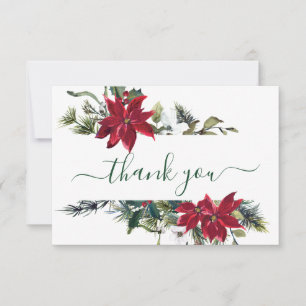 Elegante Rode Poinsettia Grove Den Waterverf Bedan Bedankkaart