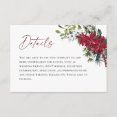 Elegante rode poinsettia kerstbruiloft details informatiekaartje (Voorkant)
