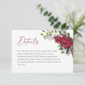 Elegante rode poinsettia kerstbruiloft details informatiekaartje (Staand voorkant)