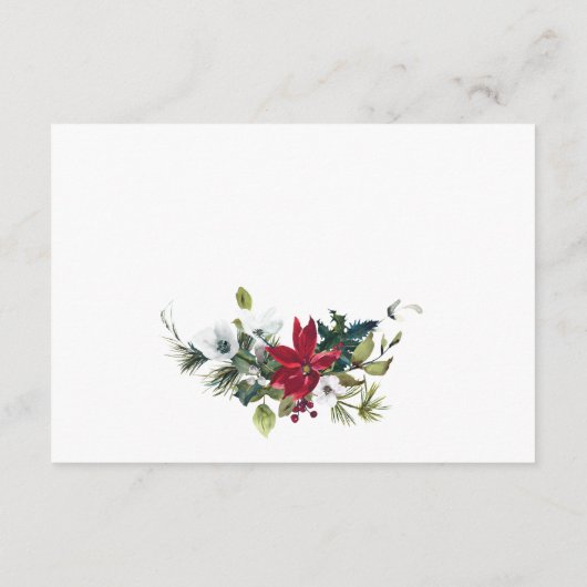 Elegante rode poinsettia kerstbruiloft details informatiekaartje (Achterkant)