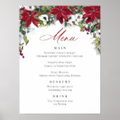 Elegante rode poinsettia kerstbruiloft menu poster (Voorkant)