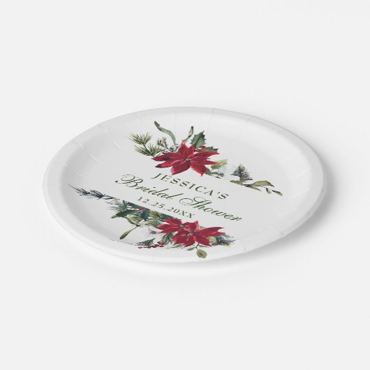 Elegante rode poinsettia Kerstbruiloft Papieren Bordje (Gekanteld)