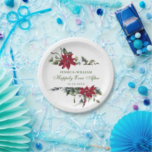 Elegante rode poinsettia Kerstbruiloft Papieren Bordje (Feest)