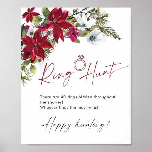 Elegante rode Poinsettia Ring Hunt Vrijgezellenfee Poster (Voorkant)