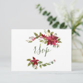 Elegante Rode Poinsettia Website Kerst Huwelijk RSVP Kaartje (Staand voorkant)
