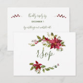 Elegante Rode Poinsettia Website Kerst Huwelijk RSVP Kaartje (Voorkant / Achterkant)