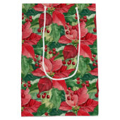 Elegante rode poinsettias kerst medium cadeauzakje (Achterkant)