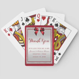 Elegante Rode Robijn & Zilveren Glitter Bruiloft Pokerkaarten