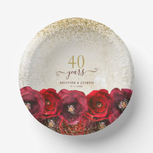 Elegante rode roos bloem goud 40ste verjaardag papieren kommen