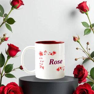 Elegante Rode Roos Bloemige Monogram Letter R & Aa Tweekleurige Koffiemok