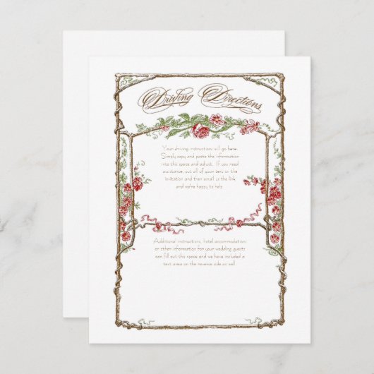 Elegante rode roos bloemige navigatie-instructies kaart (Voorkant / Achterkant)