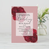 Elegante rode roos bruiloft uitnodiging – Romantis (Staand voorkant)