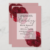 Elegante rode roos bruiloft uitnodiging – Romantis (Voorkant / Achterkant)