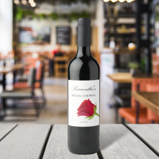 Elegante rode roos Bruiloftsborrel  Wijn Etiket