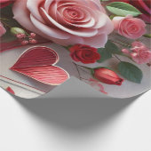 Elegante rode roos en harten Valentijnsdag Cadeaupapier (Hoek)