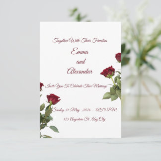 Elegante Rode Roos Huwelijksuitnodiging Template RSVP Kaartje