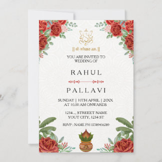 Elegante rode roos Indiase trouwuitnodigingskaart Kaart