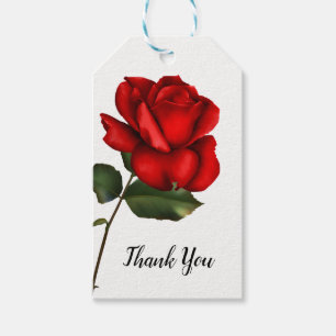 Elegante rode roos lange steel bloemstuk feest gun cadeaulabel