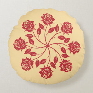 Elegante Rode Roos Mandala Cirkelvormig Bloemmotie Rond Kussen