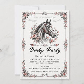 Elegante Rode Roos & Paardenhoofd Kentucky Derby F Kaart