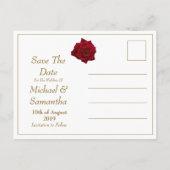 Elegante Rode Roos - Trouwkaart Opslag Datum Aankondigingskaart (Achterkant)